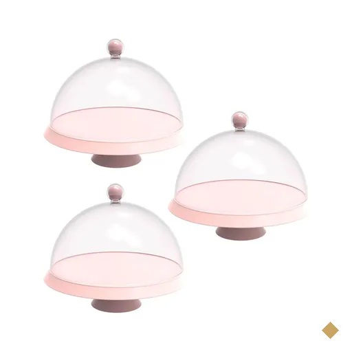 Kit 3 Porta Bolos Tortas 25cm Rosa com Cúpula e Pé Café Hotel Padaria Bubble…
