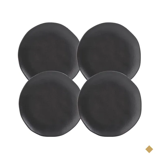 Jogo 4 Pratos para Sobremesa Orgânico Preto Cerâmica 19cm Po