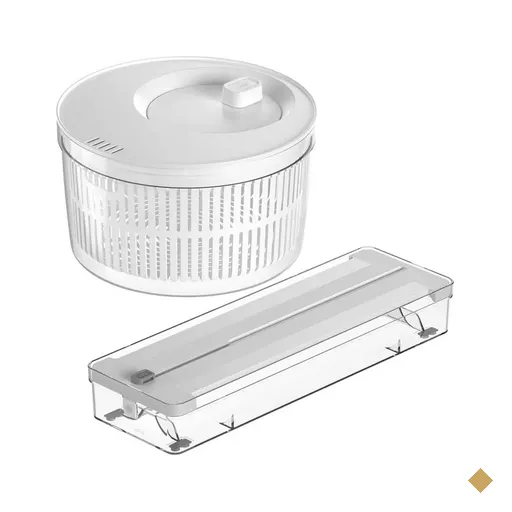 Kit Secador de Saladas 5,5L e Organizador Cortador de Rolos Duplo Branco Clear…