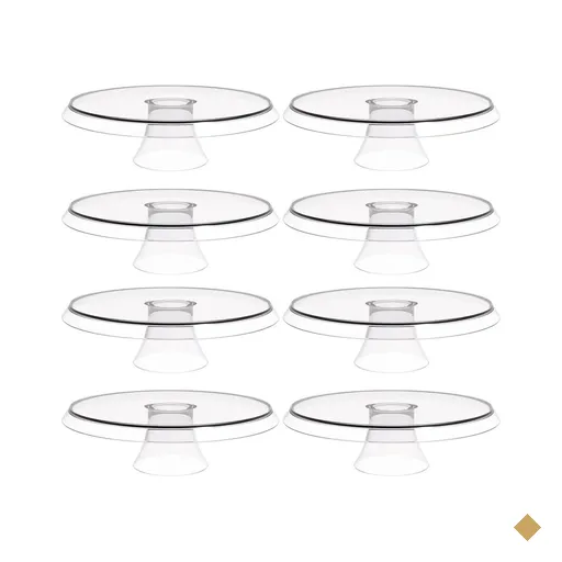 8 Bases Porta Bolos Transparente Tortas Doces 25cm com Pé Glassy Crippa