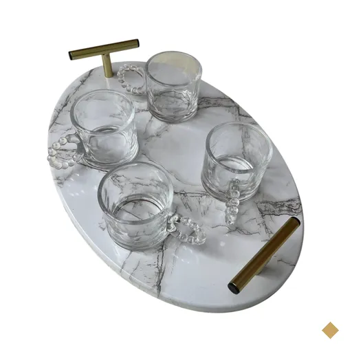 Bandeja Carrara Oval 35 x 24cm com 4 xicaras CRISTAL wolff