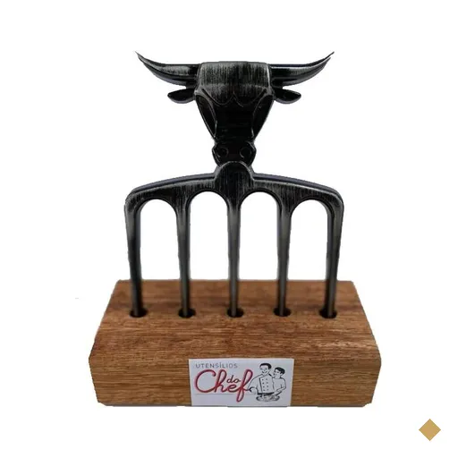 Tridente 5 pontas Churrasco Touro Bravo suporte prata velha