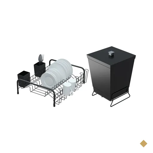 Conjunto Para Pia De Cozinha Lixeira Quadrada 6,5L E Escorredor De Louças…