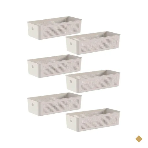 Kit 6 Caixas Organizadoras Multiuso 4,5L Flow Bege Cesto Retangular Closet…