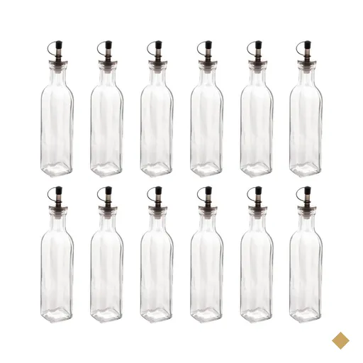 Kit 12 Garrafas de Vidro 270ml Azeite Vinagre com Bico Dosador e Tampa Lyor