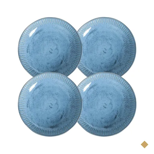 Jogo 4 Pratos Fundos 22,5cm Cerâmica Azul 830ml Linhas Breeze Porto Brasil…
