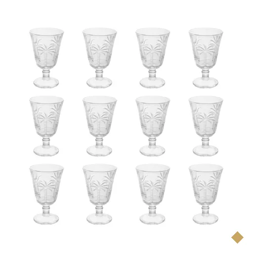 Conjunto 12 Taças de Vidro 240ml para Água Decorada Palmeiras Lyor Servir Suco