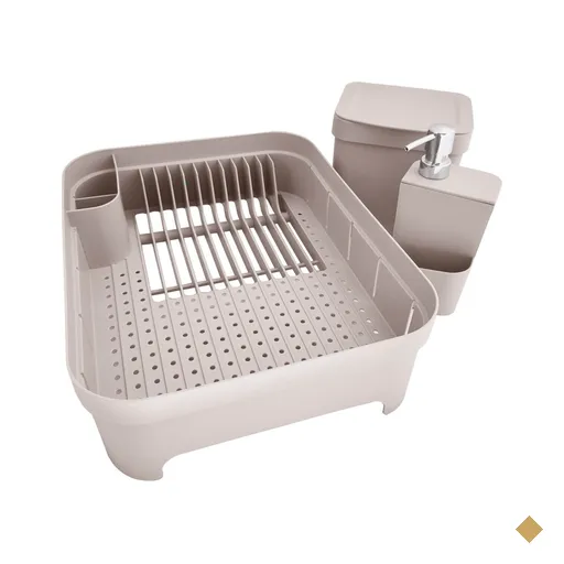 Kit Pia Cozinha Escorredor Pratos Lixeira 2,5L Porta Detergente Bege