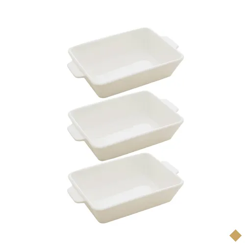 Kit 3 Travessas de Porcelana Branca 23,5x15cm Refratários co