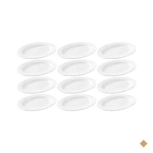 Kit 12 Travessas Ovais Melamina Branca Rasas 20x14cm Servir Haus Bandeja Mesa