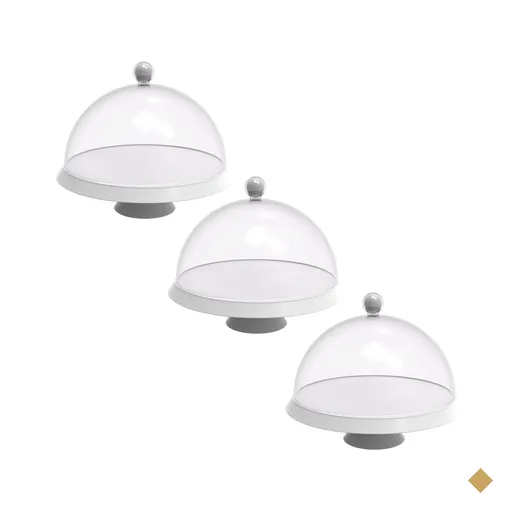 Kit 3 Porta Bolos 25cm Branco com Cúpula e Pé Bubble Crippa Tortas Doces…