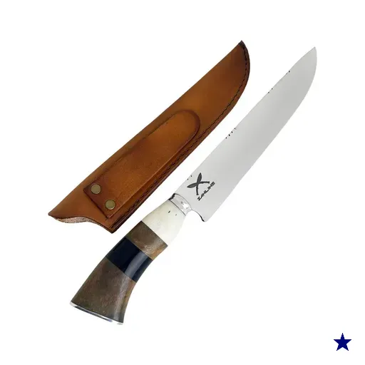 Faca Artesanal Churrasco 8' Inox 2mm Mosqueado Cabo Madeira Resina Zanline