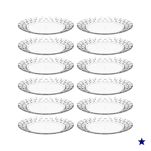 Conjunto 12 Pratos Grandes Plástico Resistente 26cm Transparentes Crippa
