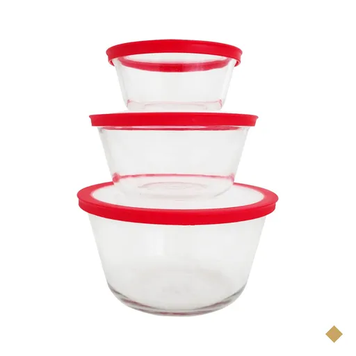 Conjunto 3 Potes de Vidro Redondo com Tampa Tigelas 600ml 1,2l 1,4l Marinex