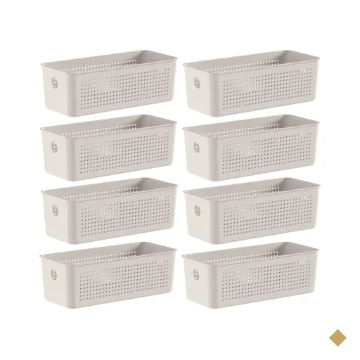 Kit 8 Cestos Caixa Organizadora 3L Flow Bege 27x12x9cm Closet Lavanderia…