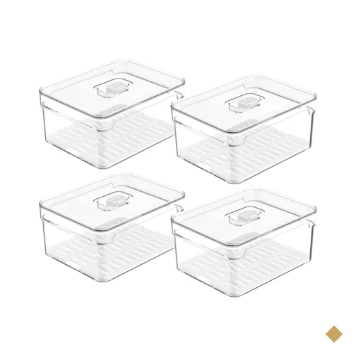Kit 4 Organizadores De Geladeira Com Respiradouros E Drenagem 2,2L…