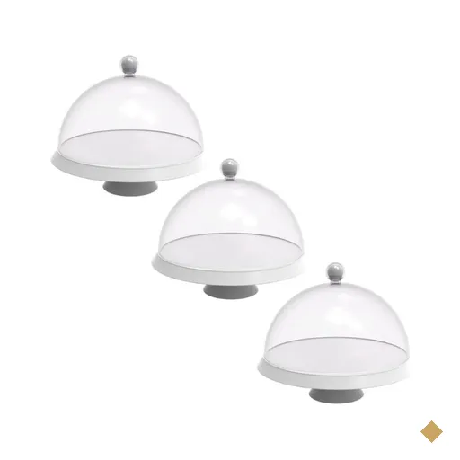 Kit 3 Boleiras Pratos para Bolo com Pé e Tampa 30cm Branco Plástico Crippa