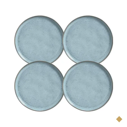 Jogo 4 Pratos Rasos 27cm Cerâmica Stoneware Azul Porto Brasil Bio Breeze