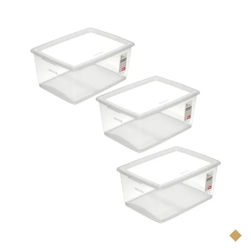 3 Caixas Plásticas Cesto Organizador com Tampa 30L Brinquedo