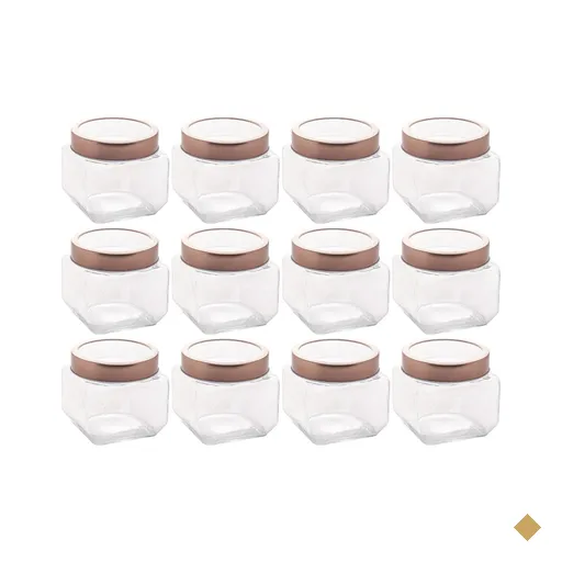 12 Porta Mantimentos Vidro Tampa Metal Rose Gold 800ml Lyor Gastro Potes para…