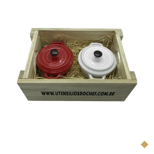 Panelinhas Vermelha Branco de Porcelana com engradado para presente