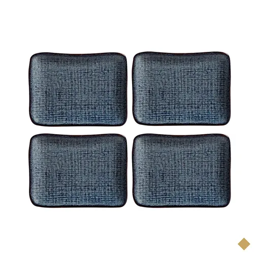 Kit 4 Travessas Porto Brasil Cerâmica Juta Titanium 14x18cm Pratos Retangulares