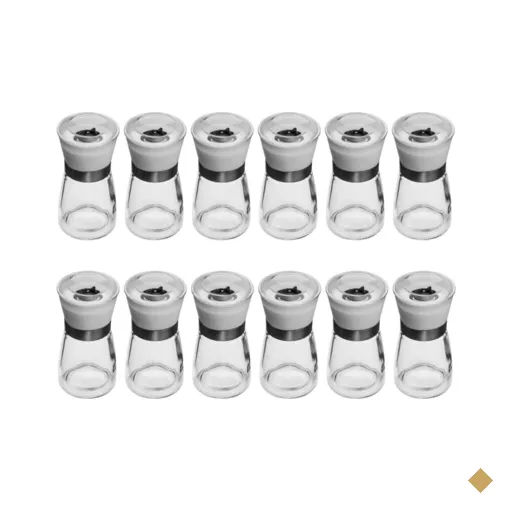 Kit 12 Moedores de Sal e Pimenta 170ml Vidro Manual Triturador Moinho Cerâmica…