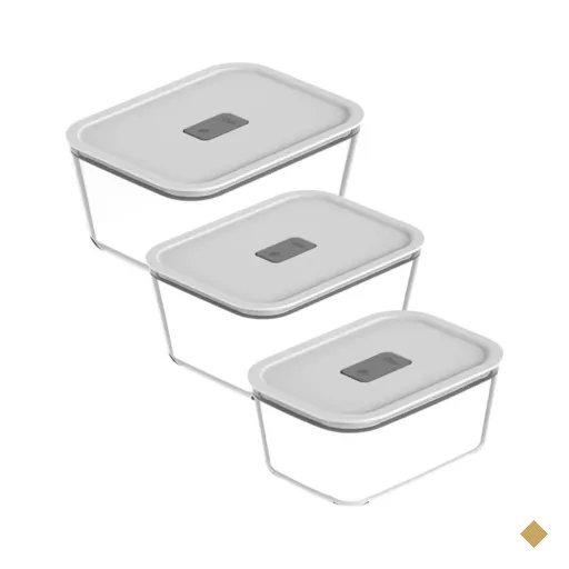 Kit 3 Potes Herméticos de Vidro Marmitas P M G com Tampa Ou Fresh Lock Branco