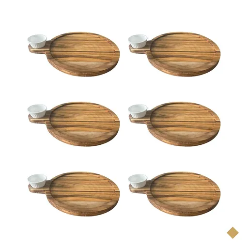 Kit 6 Petisqueira Teca 23cm Servir com Cabo e Ramekin 30ml Tábua Aperitivo…