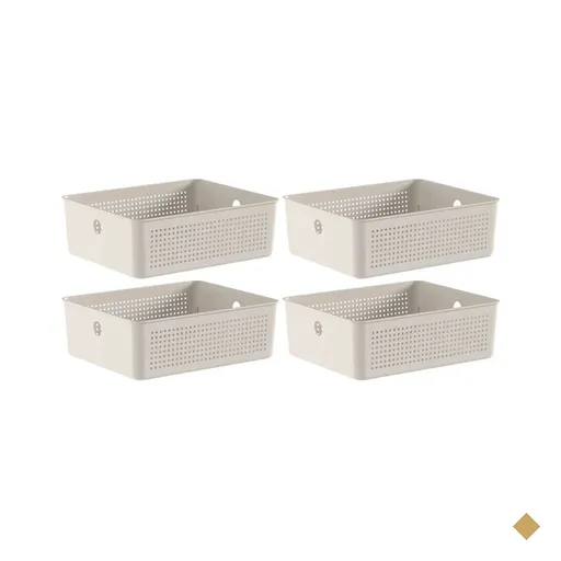 Kit 4 Caixas Organizadoras Ou Multiuso 12L Bege Flow 34x27x13cm Lavanderia…