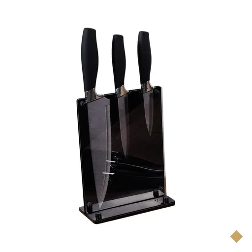 Cepo acrilico transparente com 3 facas inox