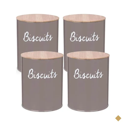 Kit 4 Potes para Biscoito Herméticos Lata Porta Mantimentos com Tampa de Bambu…