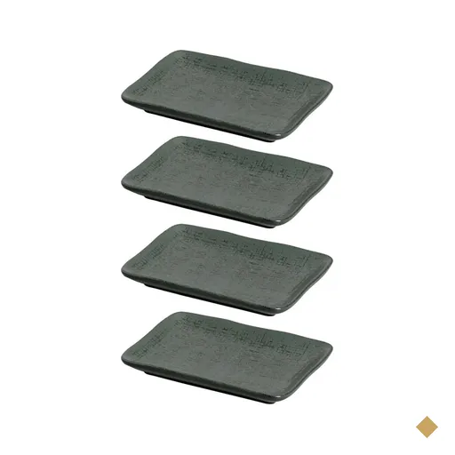 4 Travessas de Cerâmica Pratos Sushi Retangulares 14x18cm Verde Porto Brasil