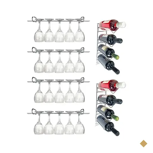 Conjunto de 4 Suportes 25cm para Taças e 2 Adegas de Parede para Vinho Duler…