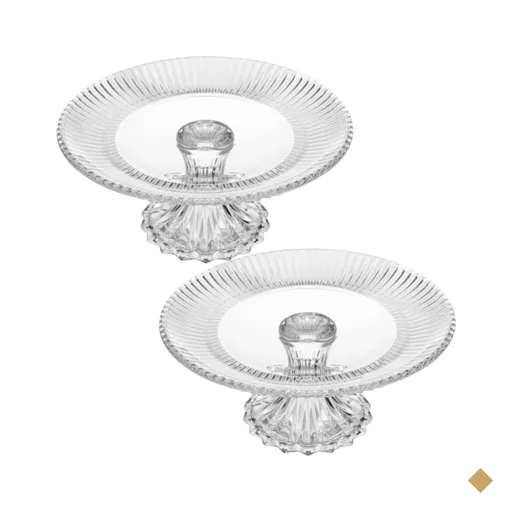 2 Pratos Porta Bolo Cristal com Pé 25cm Boleira Incolor Torta Docinhos…