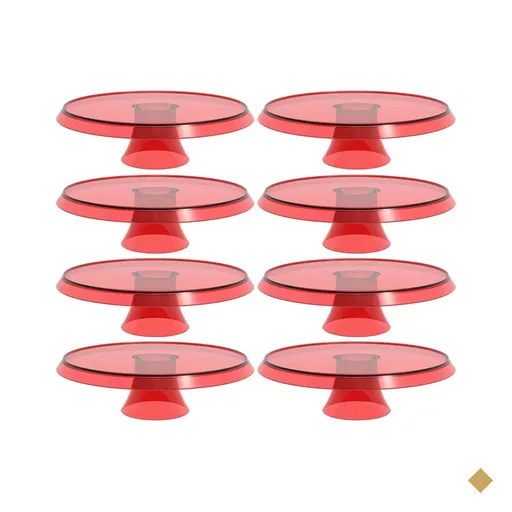 Kit 8 Bases Porta Bolos Tortas Doces 25cm com Pé Vermelho Transparente Glassy…