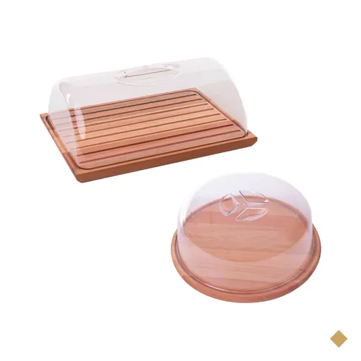 Kit Migalheira 36cm e Boleira 33cm Madeira Tampa Acrílica Essence Mesa Posta
