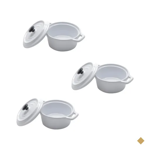Conjunto de 3 Mini Panelas Redondas Porcelana Branca - 12,7 cm