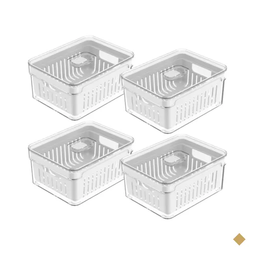 Kit 4 Organizadores De Geladeira Com Cestos Escorredores 2,2L Caixas Plásticas…