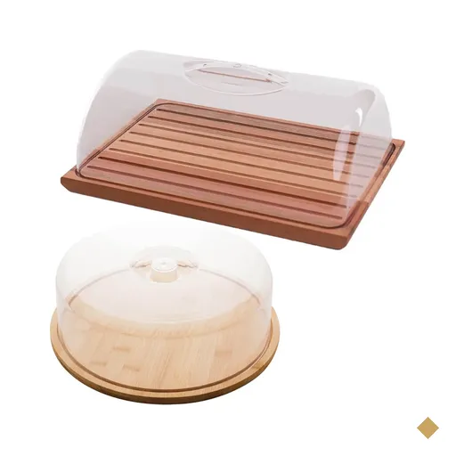 Conjunto Boleira e Migalheira com Tampas Acrílico Porta Bolo Tábua de Pão…