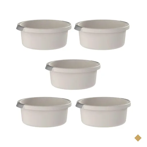 Conjunto 5 Bacias 5L Flow Pega Ergonômica Bege Resistente OU para Cozinha e…