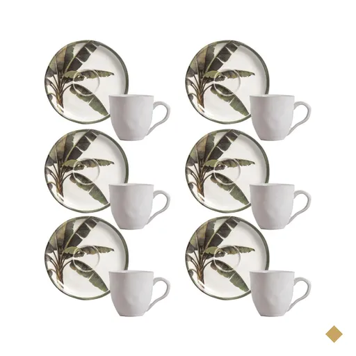 Jogo 6 Xícaras Café 120ml com Pires Bio Bananê Porto Brasil Cerâmica Branca…