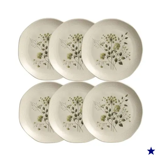 Kit 6 Pratos de Sobremesa Ammi Orgânico Cerâmica 19,5cm Floral Porto Brasil