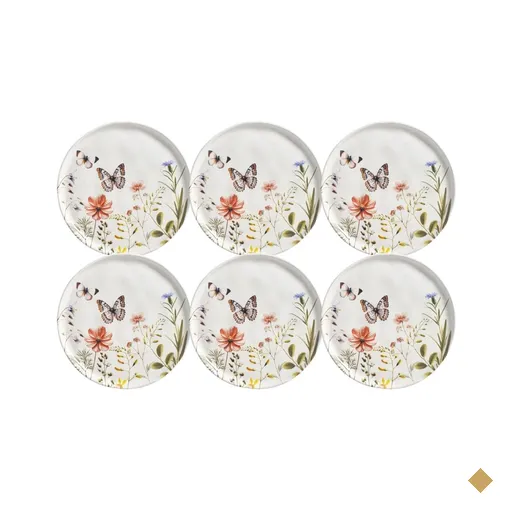 Conjunto 6 Pratos para Sobremesa de Cerâmica Branca Estampad