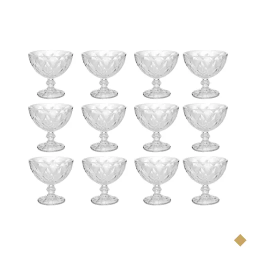Jogo 12 Taças Diamond Lyor Sobremesa 250ml Vidro Transparente Tigela Pote…