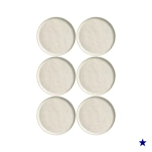 Jogo 6 Pratos de Sobremesa Off White 21,5cm Cerâmica Stoneware Bio Vanilla…