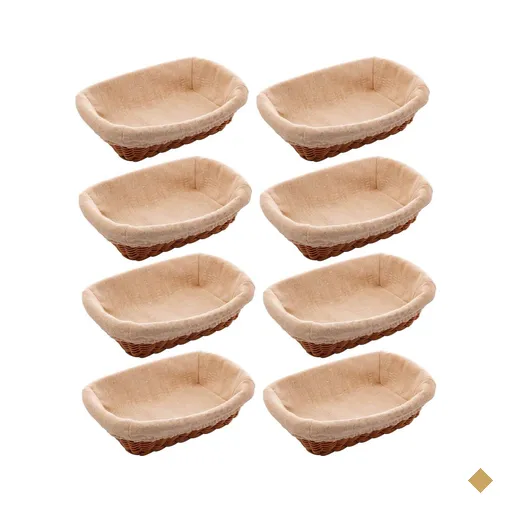 Kit 8 Cestas Porta Pão 24,5x17cm Lyor Plástico Rattan Tecido Mesa Posta Hotel