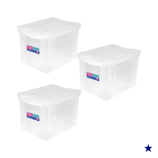 3 Caixas Organizadoras Ordene com Tampa Click 30L 42,5x30,5c