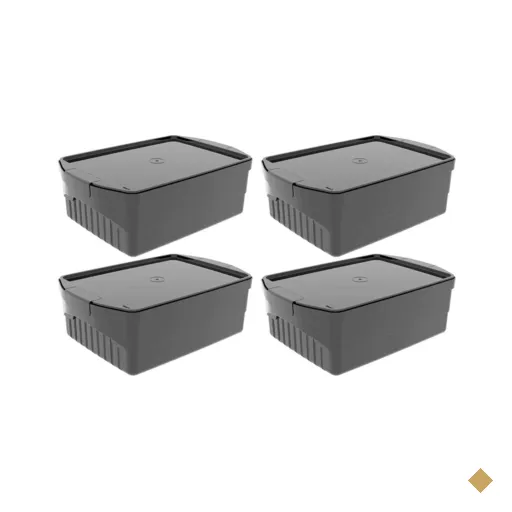 4 Caixas Organizadora 8L Preta Crippa Tampa com Travas Laterais Closet…