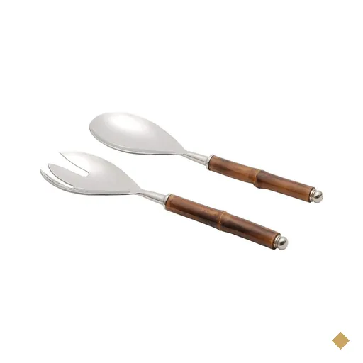 2 Talhares para Salada em Bambu e Inox Wolff